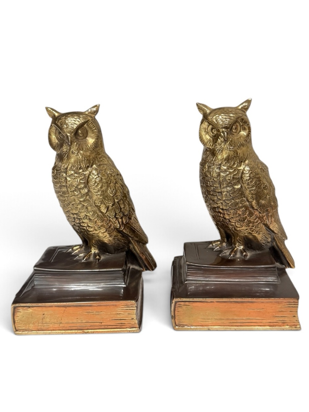 Mid century modern Brass Owl Bookend Pair